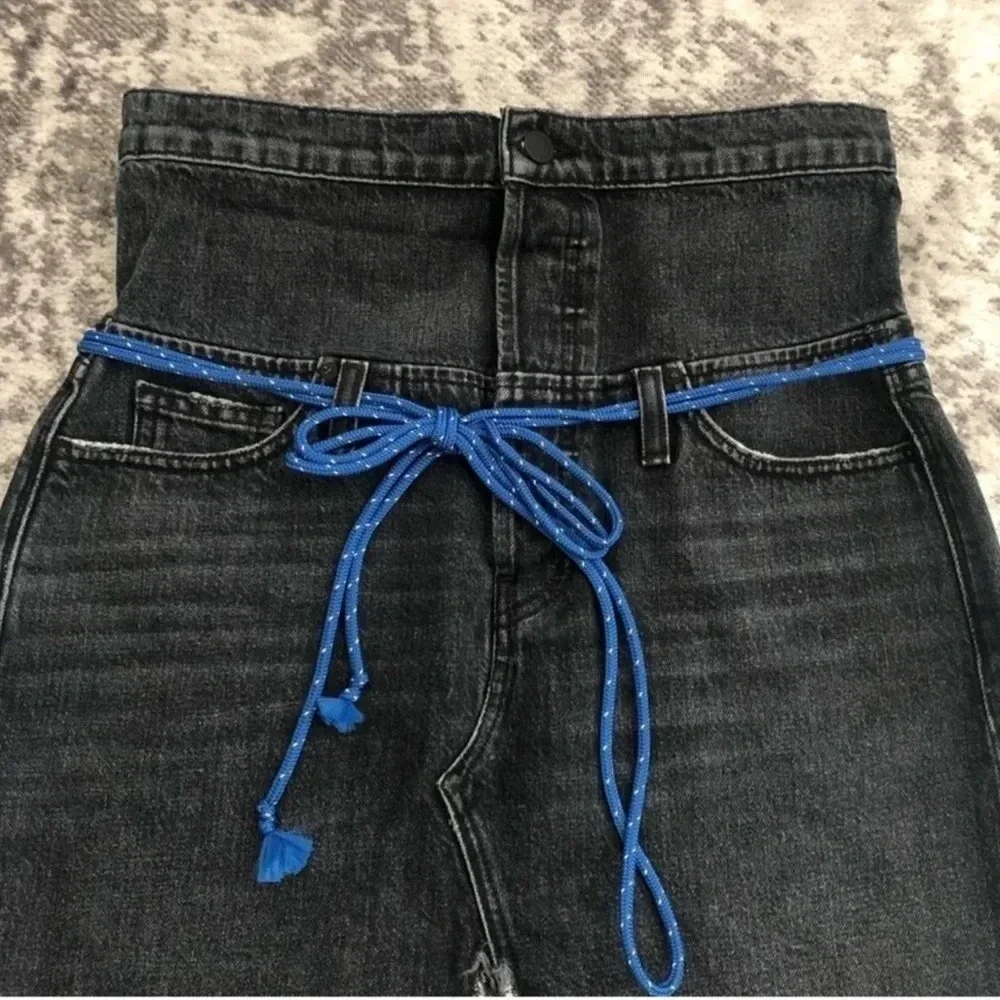 New Hudson Sloan Denim Skirt Fold Down belt raw edge high waist mini pencil jean